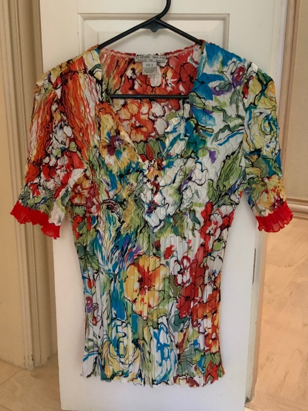 Alberto Makali Womens Multicolored Pullover Blouse Size Small with Short Sleeves